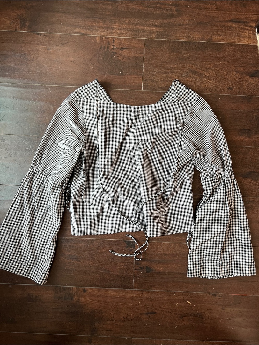 10 Crosby Derek Lam Cotton Black White Gingham Square-Neck Tie-Front Blouse 8